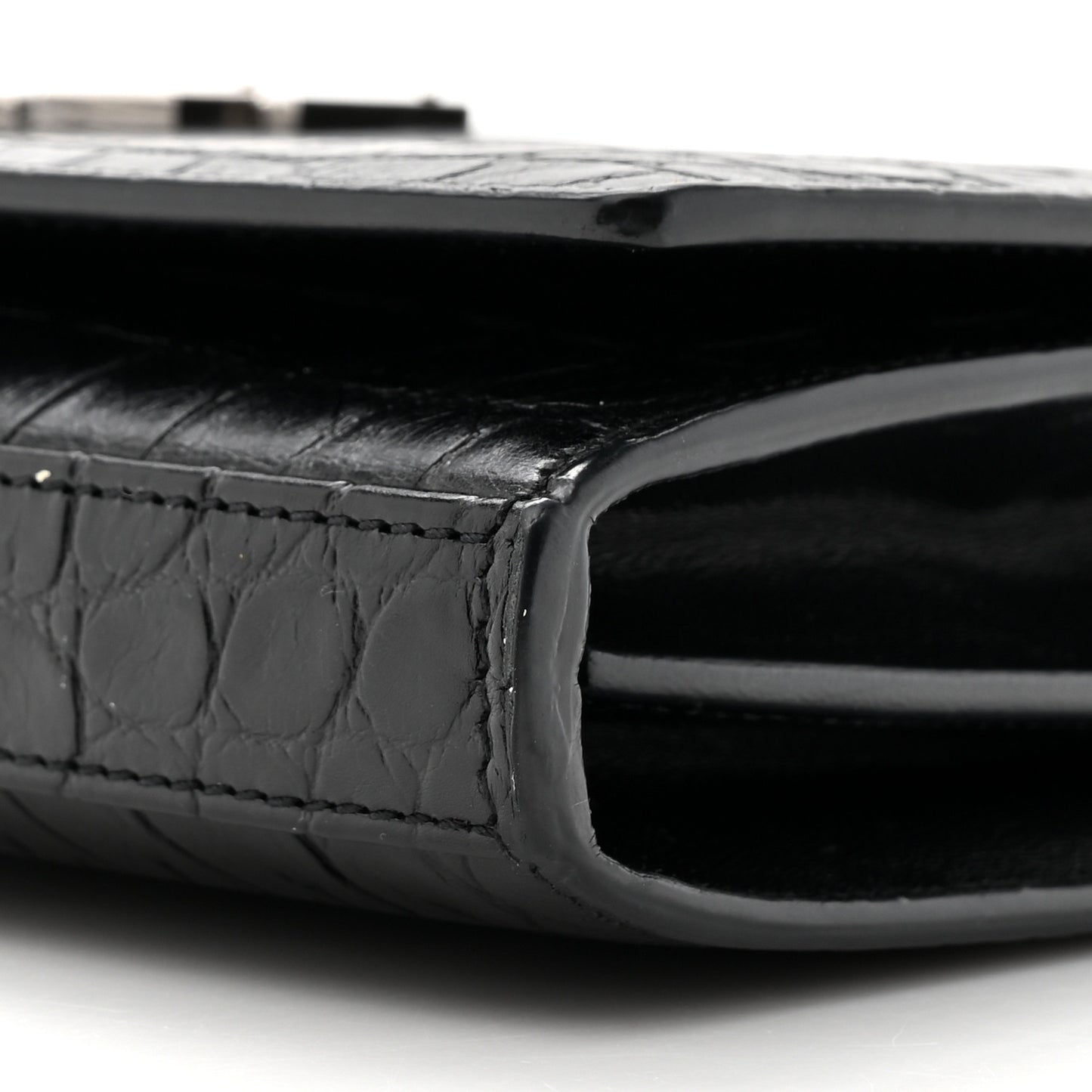 Calfskin Crocodile Embossed Monogram Chain Wallet Black