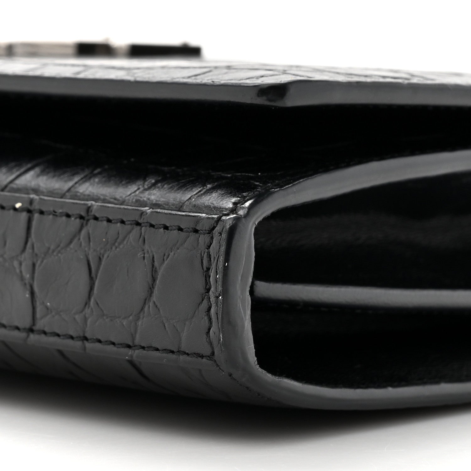 Saint Laurent Calfskin Crocodile Embossed Monogram Chain Wallet Black 8 of 9
