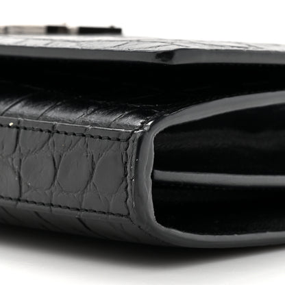Saint Laurent Calfskin Crocodile Embossed Monogram Chain Wallet Black 8 of 9