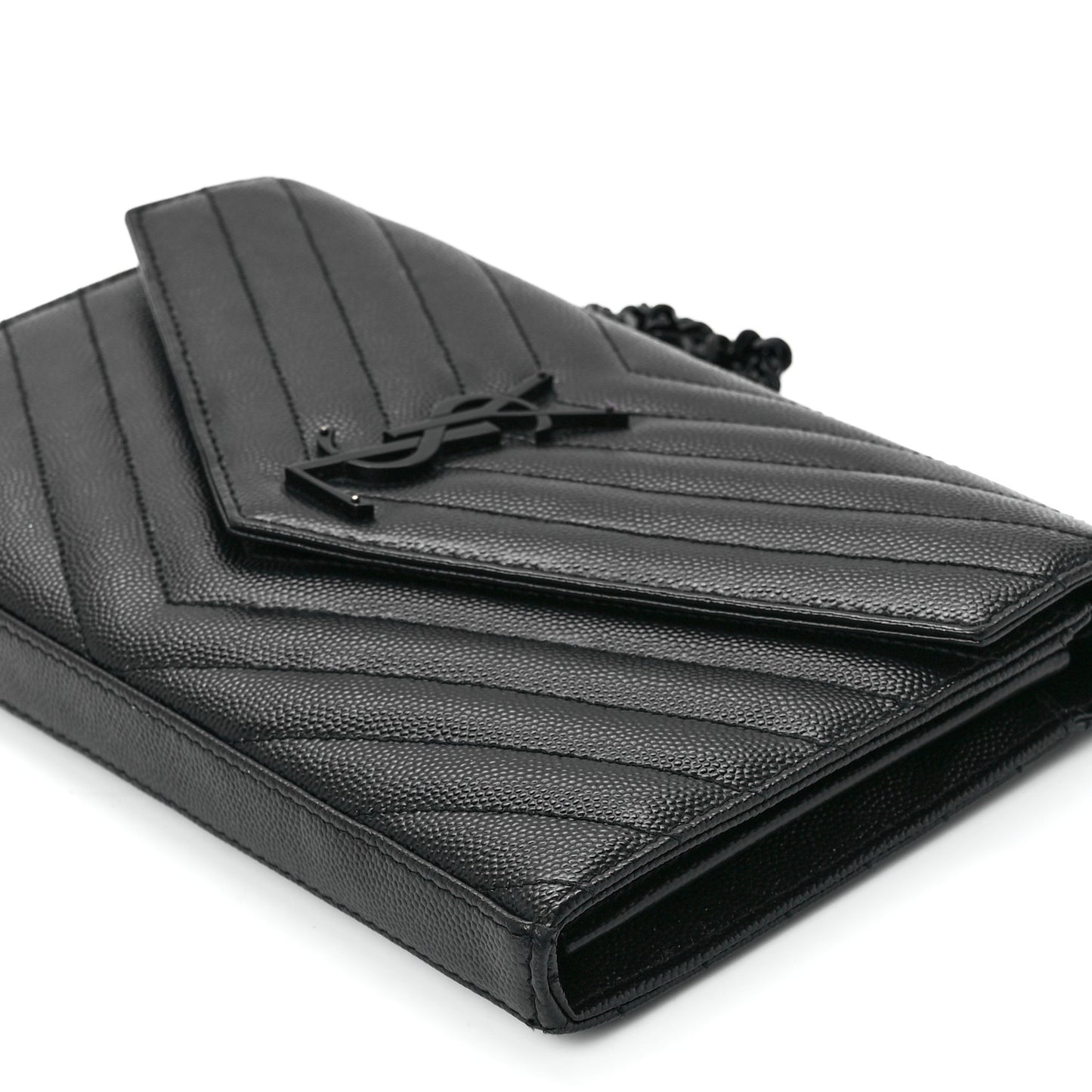 Grain De Poudre Matelasse Chevron Monogram Monochrome Chain Wallet Black