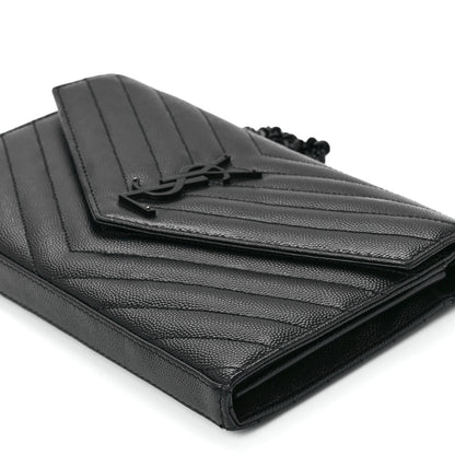 Saint Laurent Grain De Poudre Matelasse Chevron Monogram Monochrome Chain Wallet Black 10 of 10