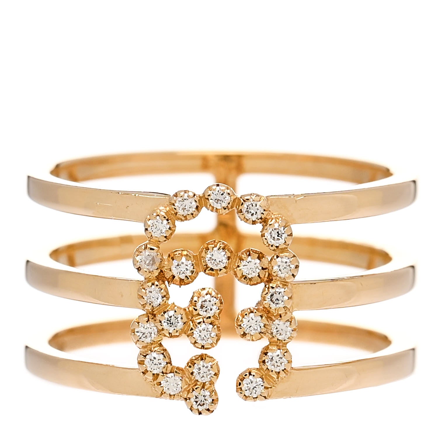 Gucci 18K Yellow Gold Diamond Running GG Triple Row Ring 53 6.25 1 of 5