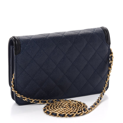 Chanel Caviar Quilted CC Filigree Wallet On Chain WOC Navy 3 of 12