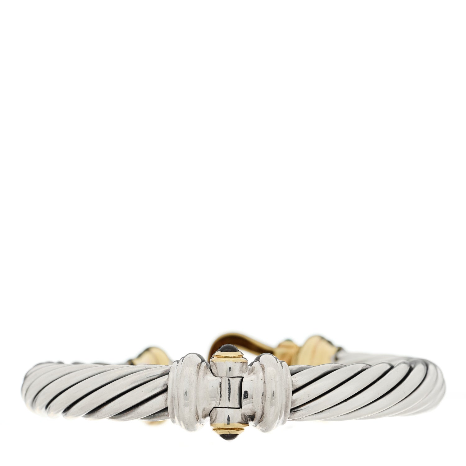 David Yurman Sterling Silver 14K Yellow Gold Green Onyx Garnet 10mm Cable Buckle Bracelet 2 of 3