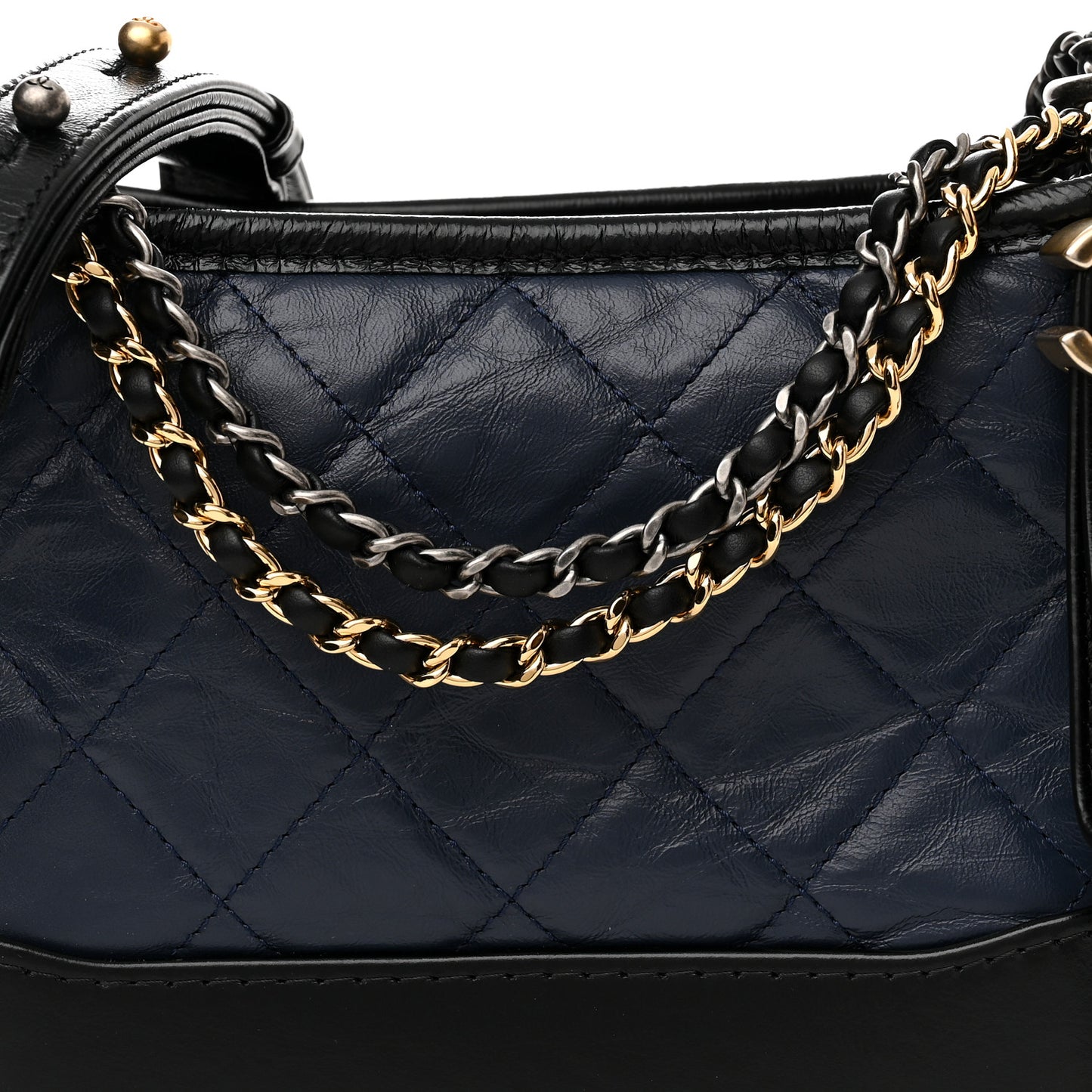 Aged Calfskin Quilted Small Gabrielle Hobo Navy Black