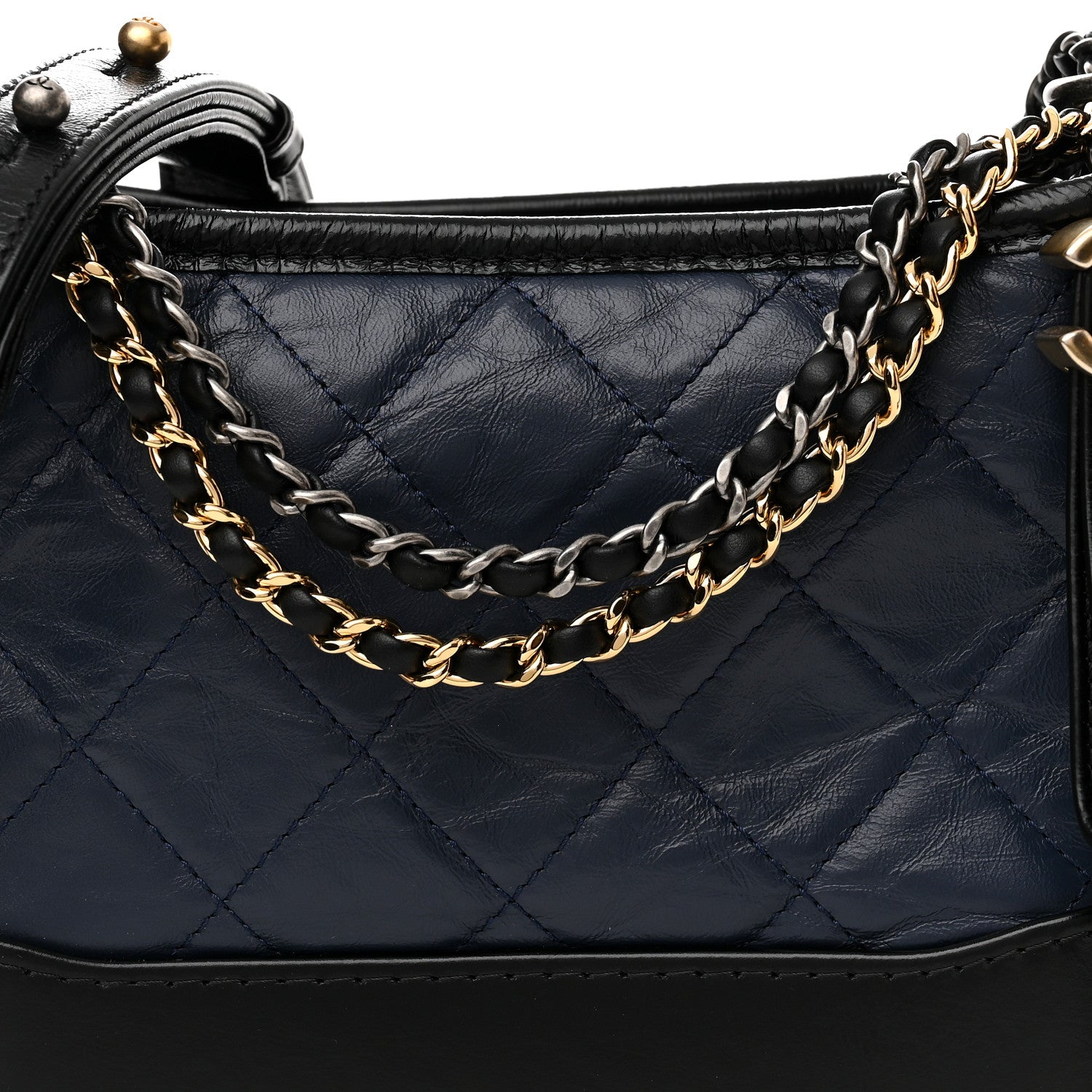 Chanel Aged Calfskin Quilted Small Gabrielle Hobo Navy Black 8 of 10