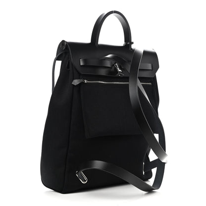 Hermes Military Toile Vache Hunter Herbag a Dos Zip Retourne Backpack Black 4 of 12