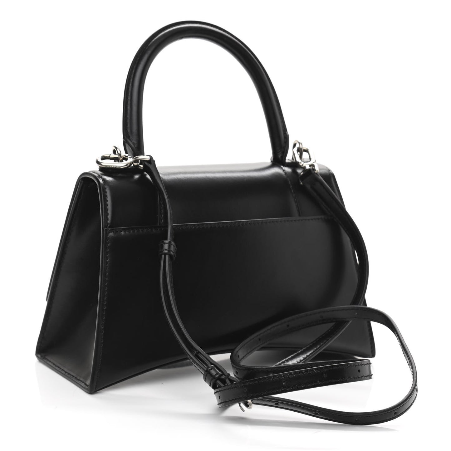 Shiny Box Calfskin Graffiti Logo Small Hourglass Top Handle Bag Black Silver