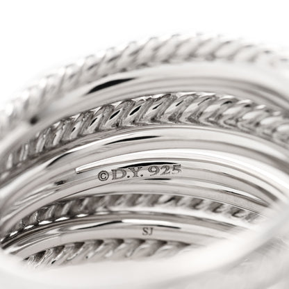 David Yurman Sterling Silver Diamond 17.8mm Crossover Cable Ring 53 6.5 4 of 4