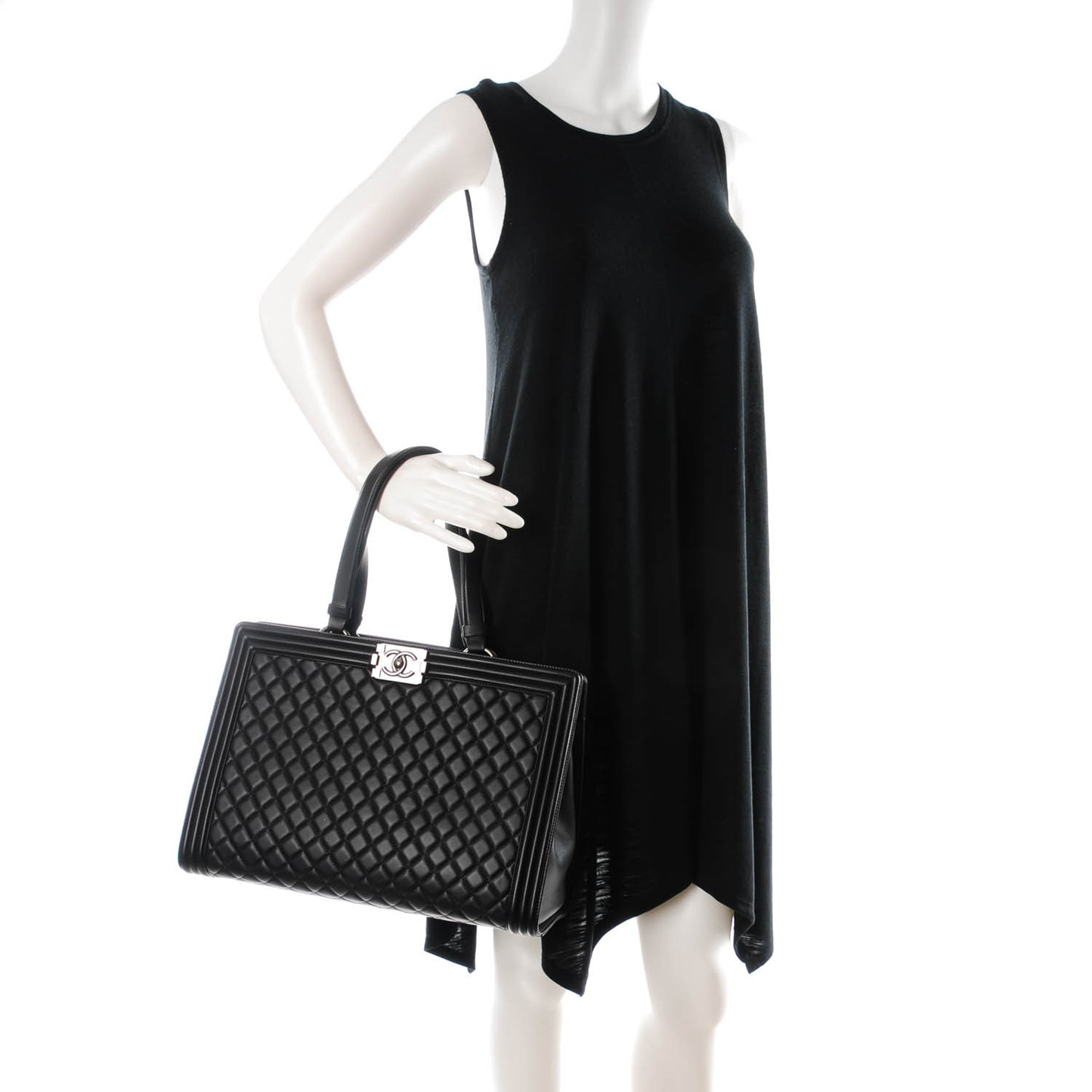 Lambskin Quilted Boy Shopping Tote Black
