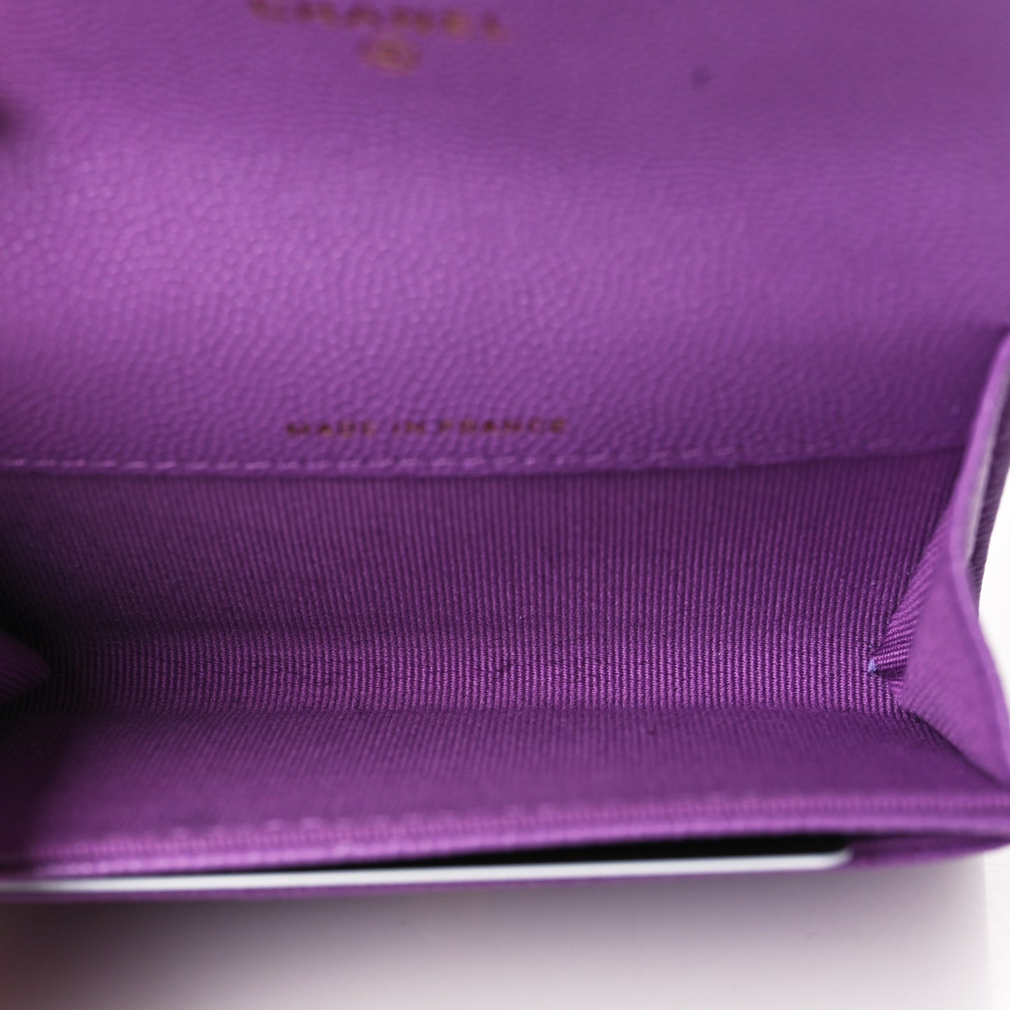 Caviar Quilted Flap Card Holder Wallet Purple