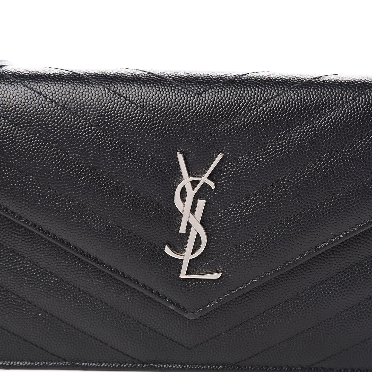 Grain De Poudre Matelasse Chevron Monogram Envelope Chain Wallet Black