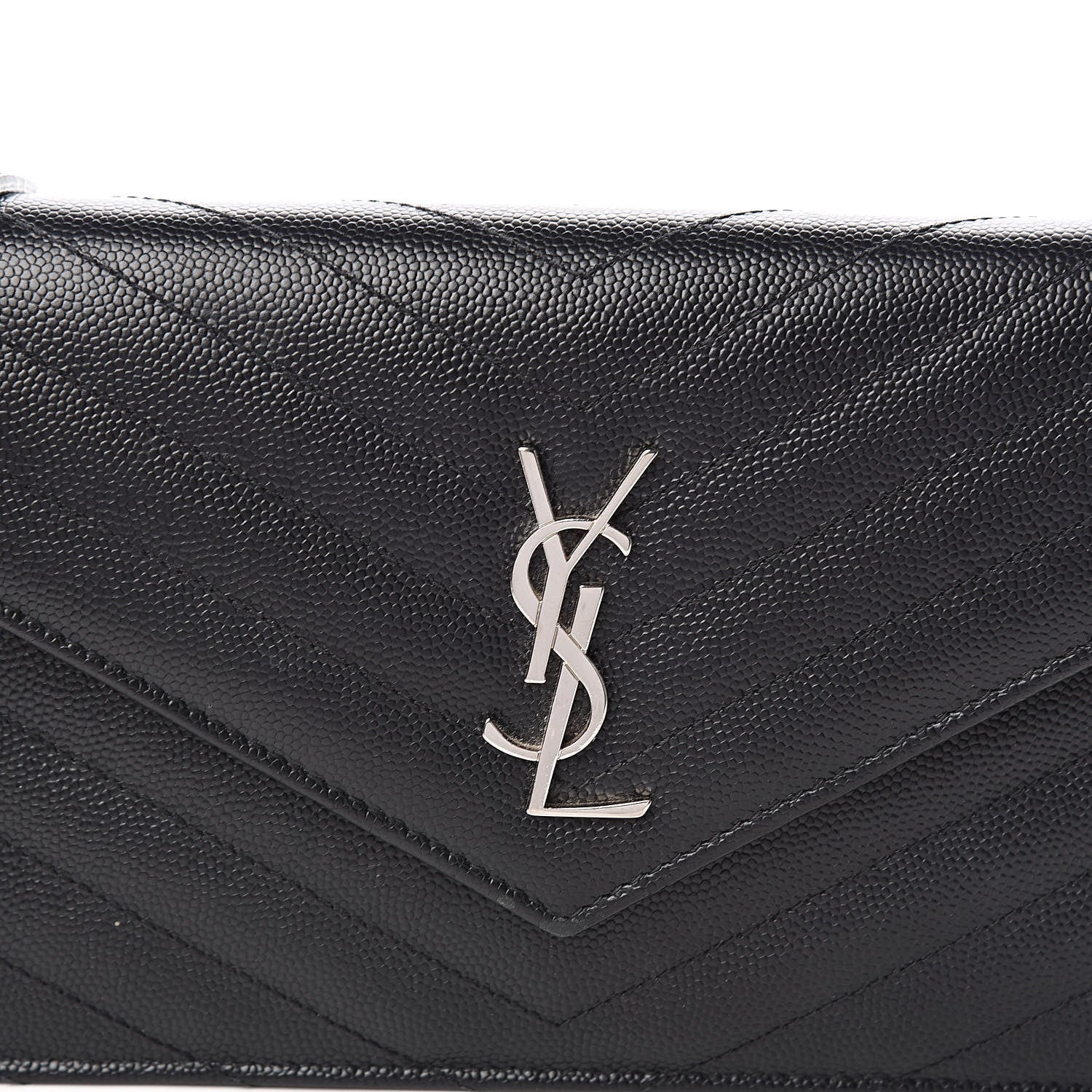 Saint Laurent Grain De Poudre Matelasse Chevron Monogram Envelope Chain Wallet Black 12 of 12
