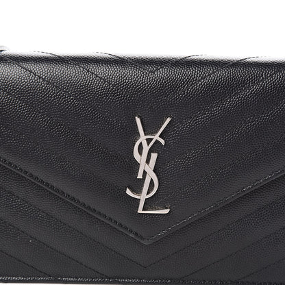 Saint Laurent Grain De Poudre Matelasse Chevron Monogram Envelope Chain Wallet Black 12 of 12