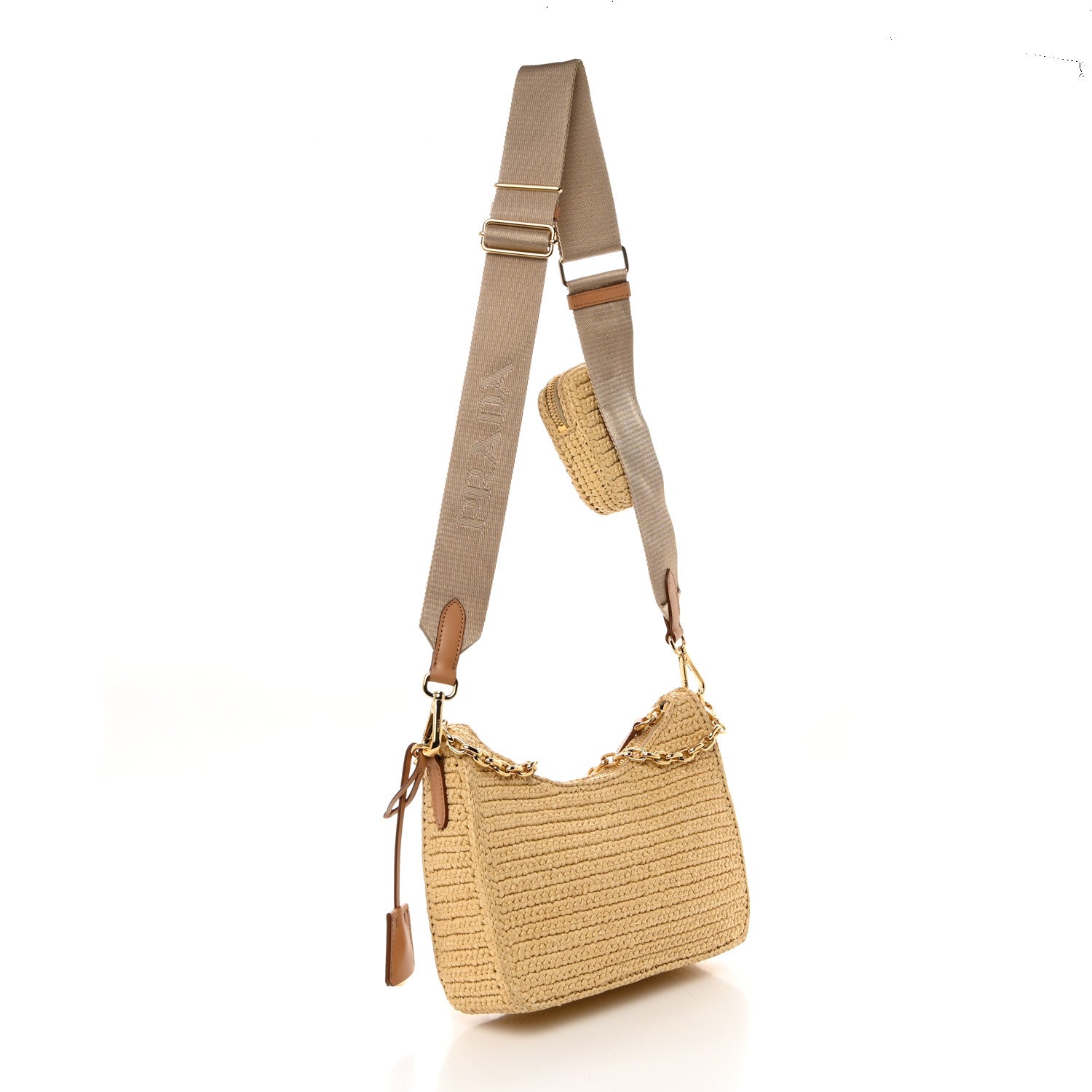 Prada Yarn Raffia Effect Crochet Re-Edition 2005 Shoulder Bag Naturale 3 of 11