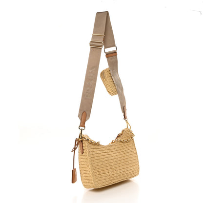 Prada Yarn Raffia Effect Crochet Re-Edition 2005 Shoulder Bag Naturale 3 of 11