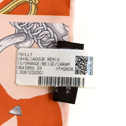 Hermes Silk Cavalcadour Remix Twilly Orange Beige Caramel 3 of 4