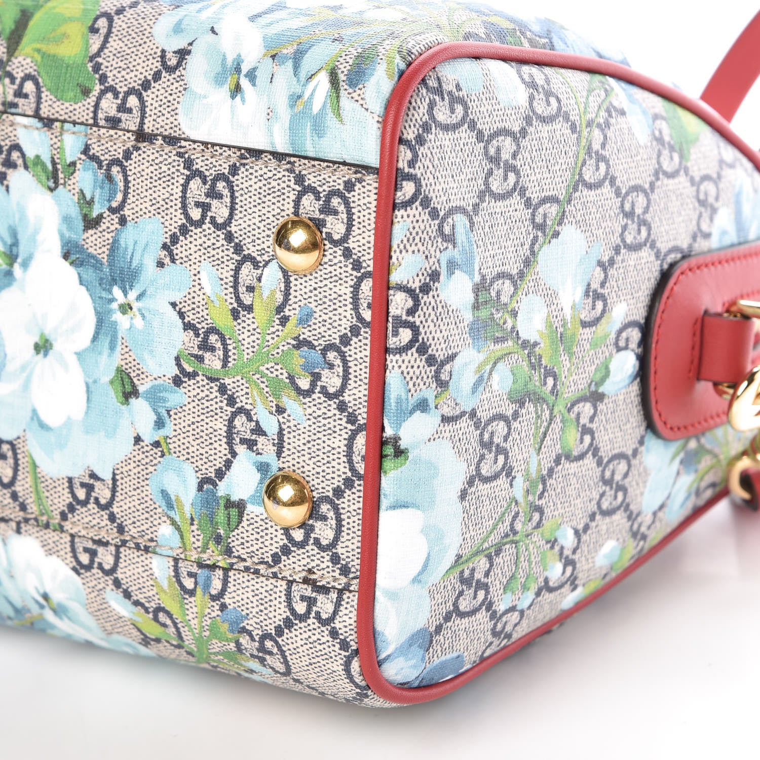 Gucci GG Supreme Monogram Blooms Small Boston Beige Blue Navy Hibiscus Red 9 of 9