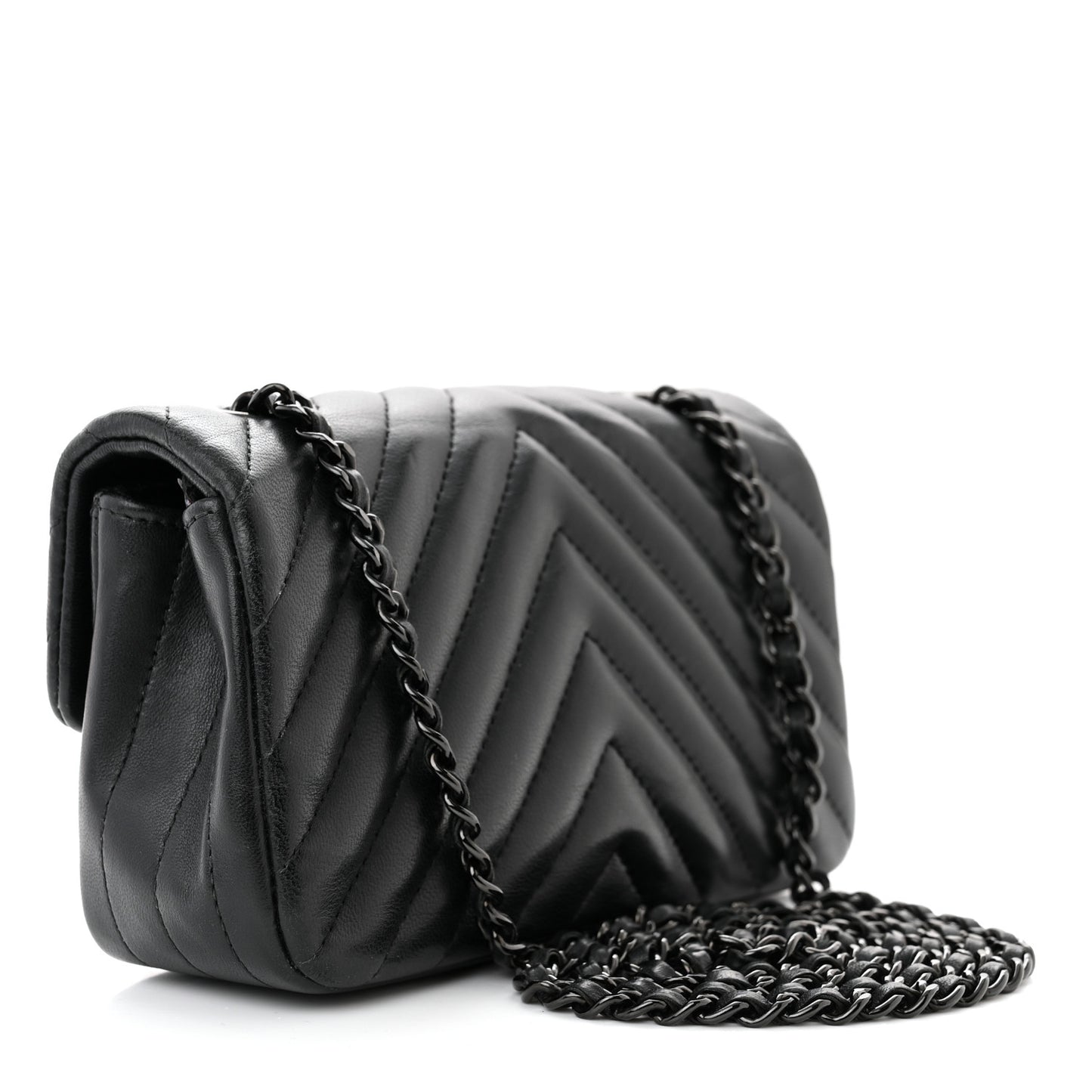 Lambskin Chevron Quilted Extra Mini Rectangular Flap So Black