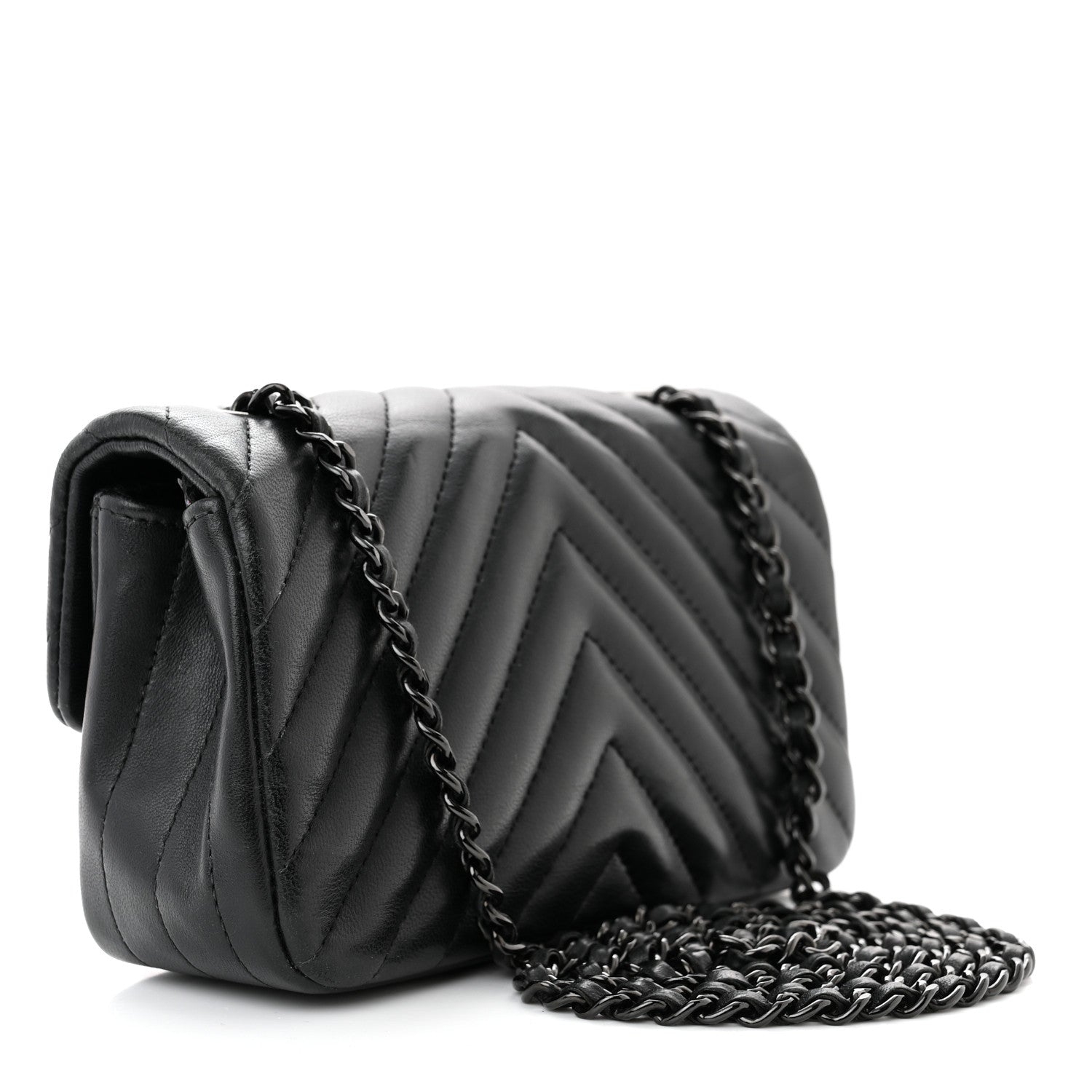 Chanel Lambskin Chevron Quilted Extra Mini Rectangular Flap So Black 3 of 10