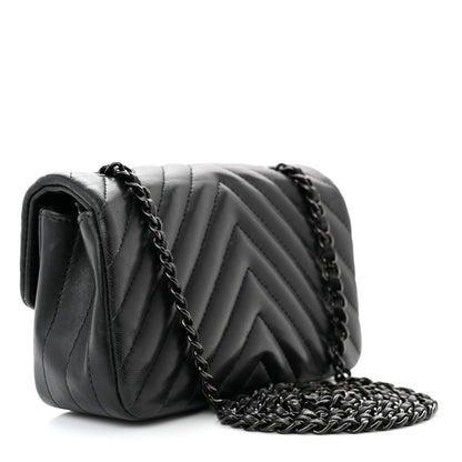 Chanel Lambskin Chevron Quilted Extra Mini Rectangular Flap So Black 3 of 10