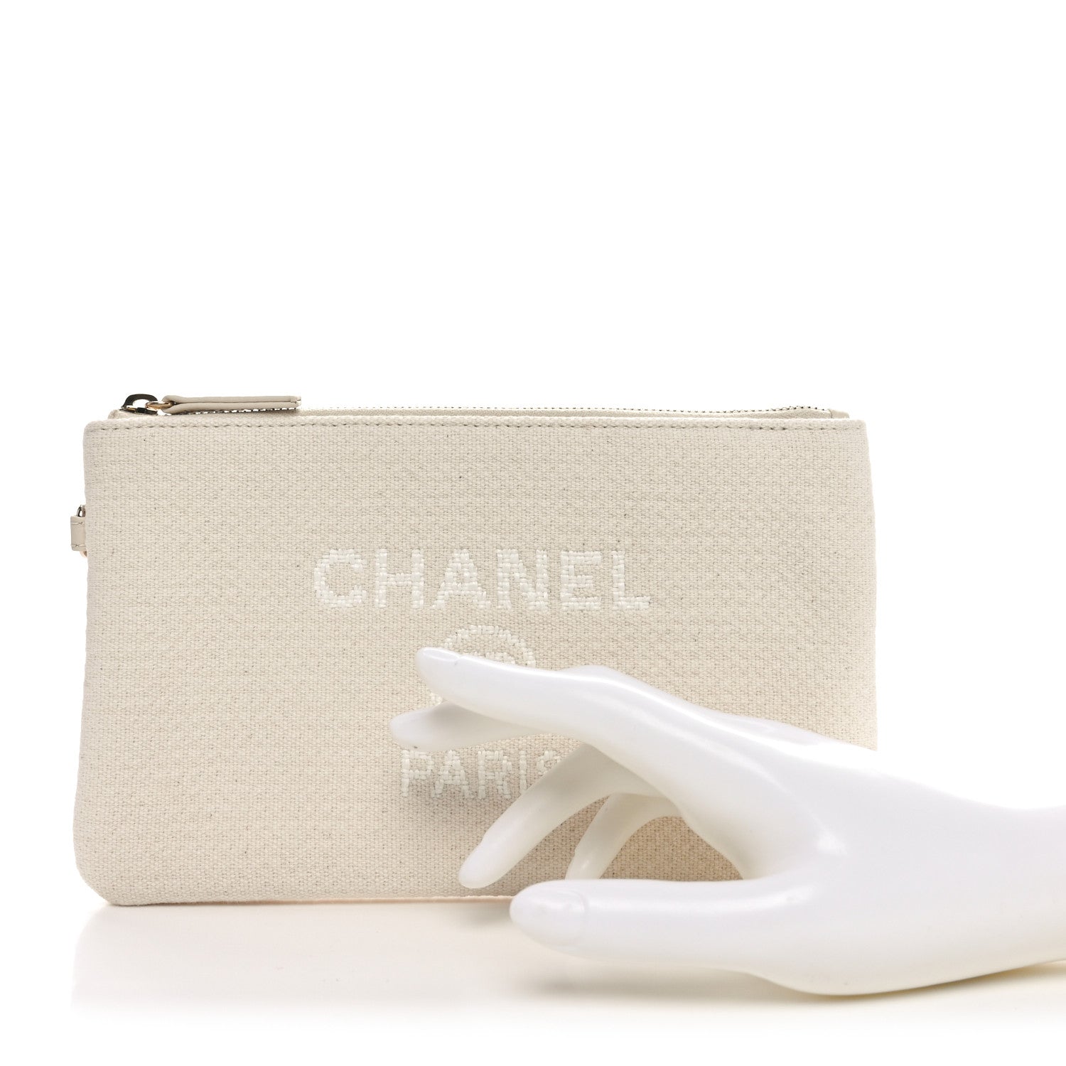 Chanel Canvas Deauville Cosmetic Pouch Light Beige 2 of 9