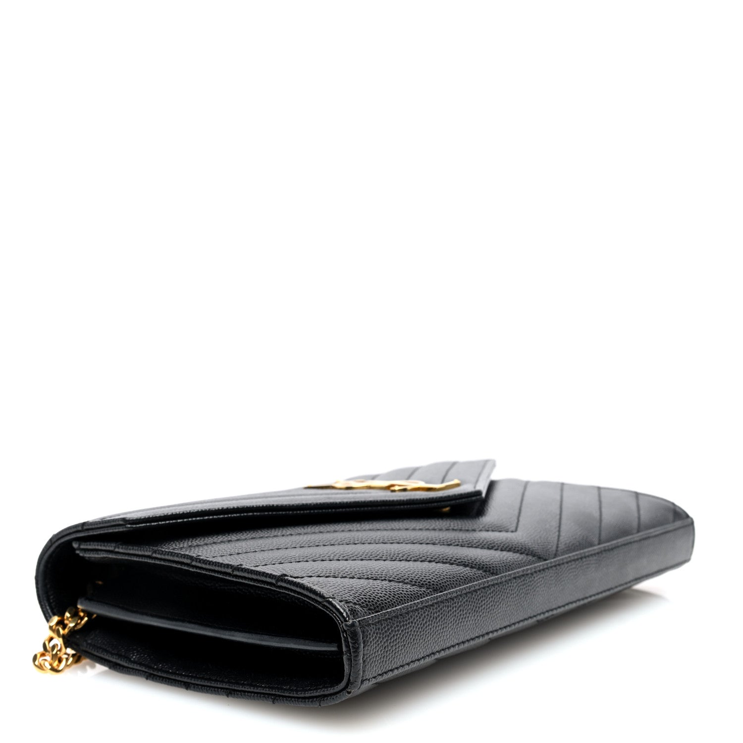 Saint Laurent Grain De Poudre Matelasse Chevron Monogram Chain Wallet Black 4 of 9