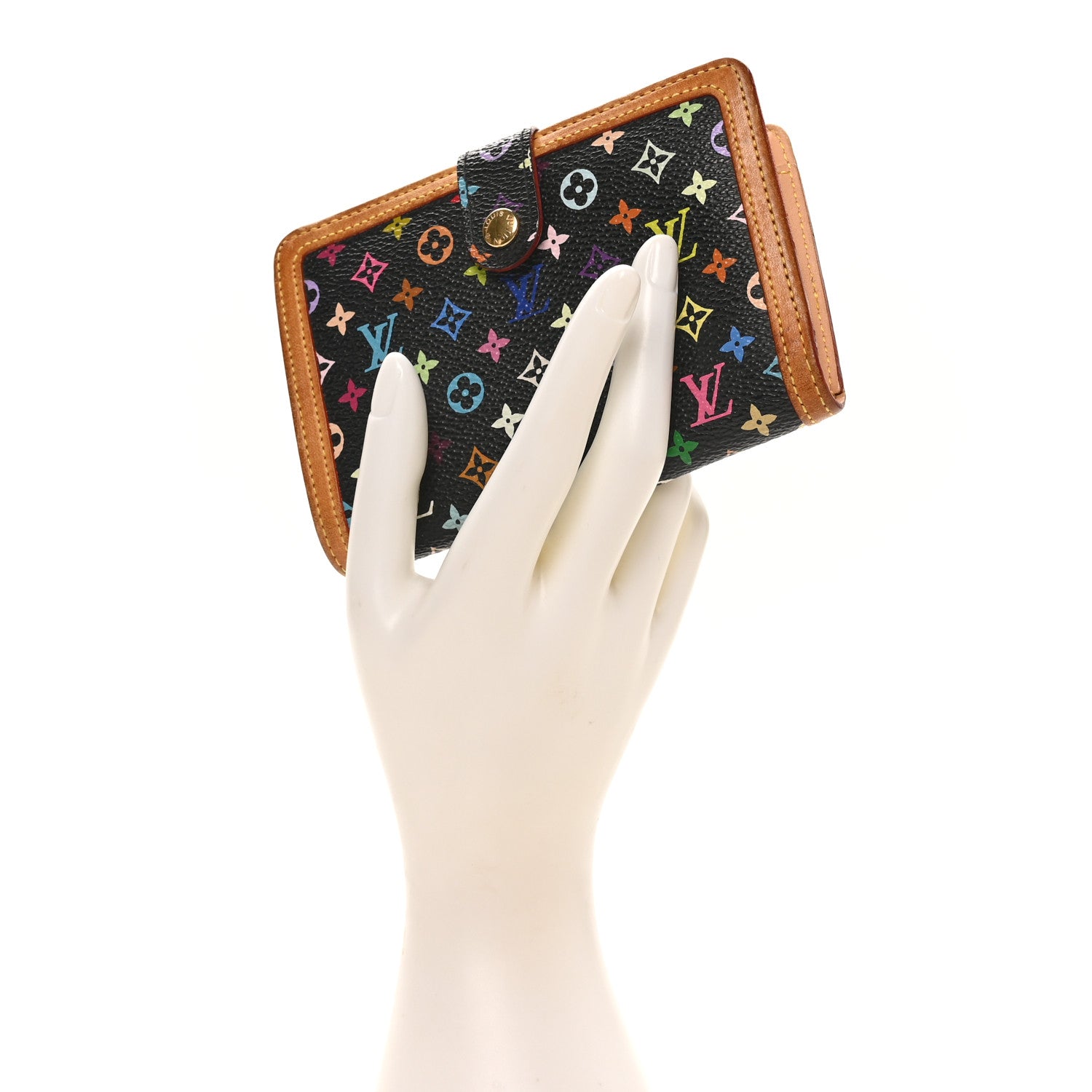 Louis Vuitton Monogram Multicolor French Purse Wallet Black 2 of 10
