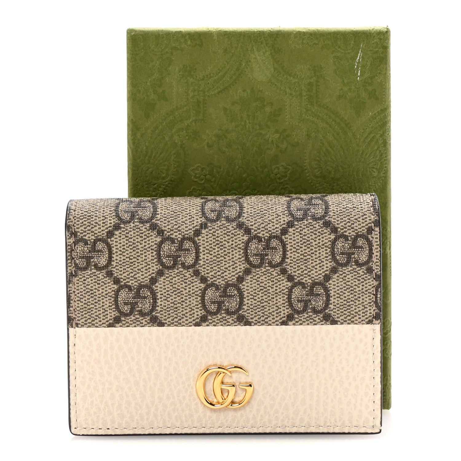 Gucci Dollar Calfskin GG Supreme Monogram GG Marmont Card Case Mystic White Beige Ebony 8 of 8