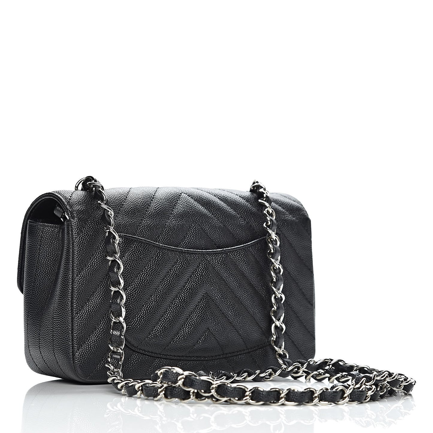 Caviar Chevron Quilted Mini Rectangular Flap Black