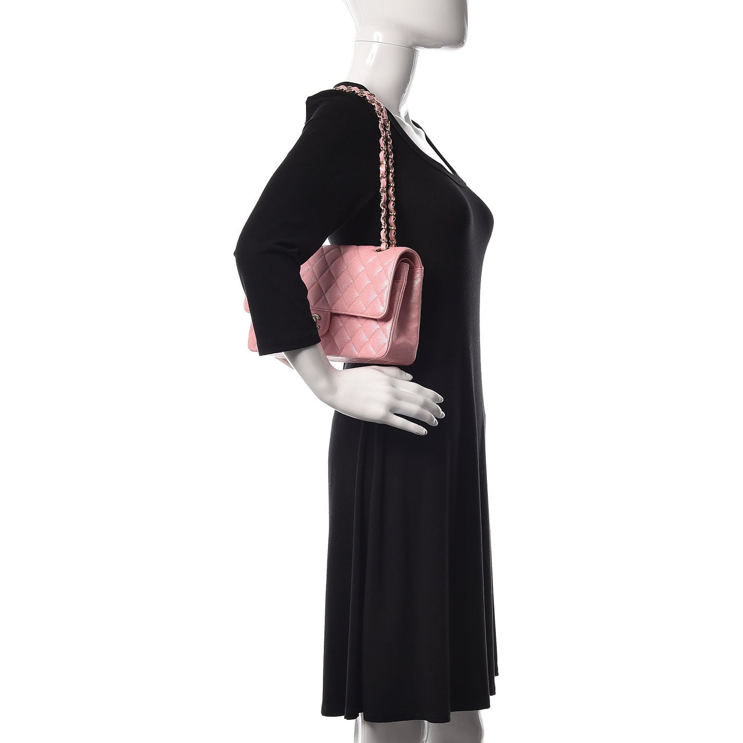 Iridescent Caviar Quilted Medium Double Flap Rose Pink