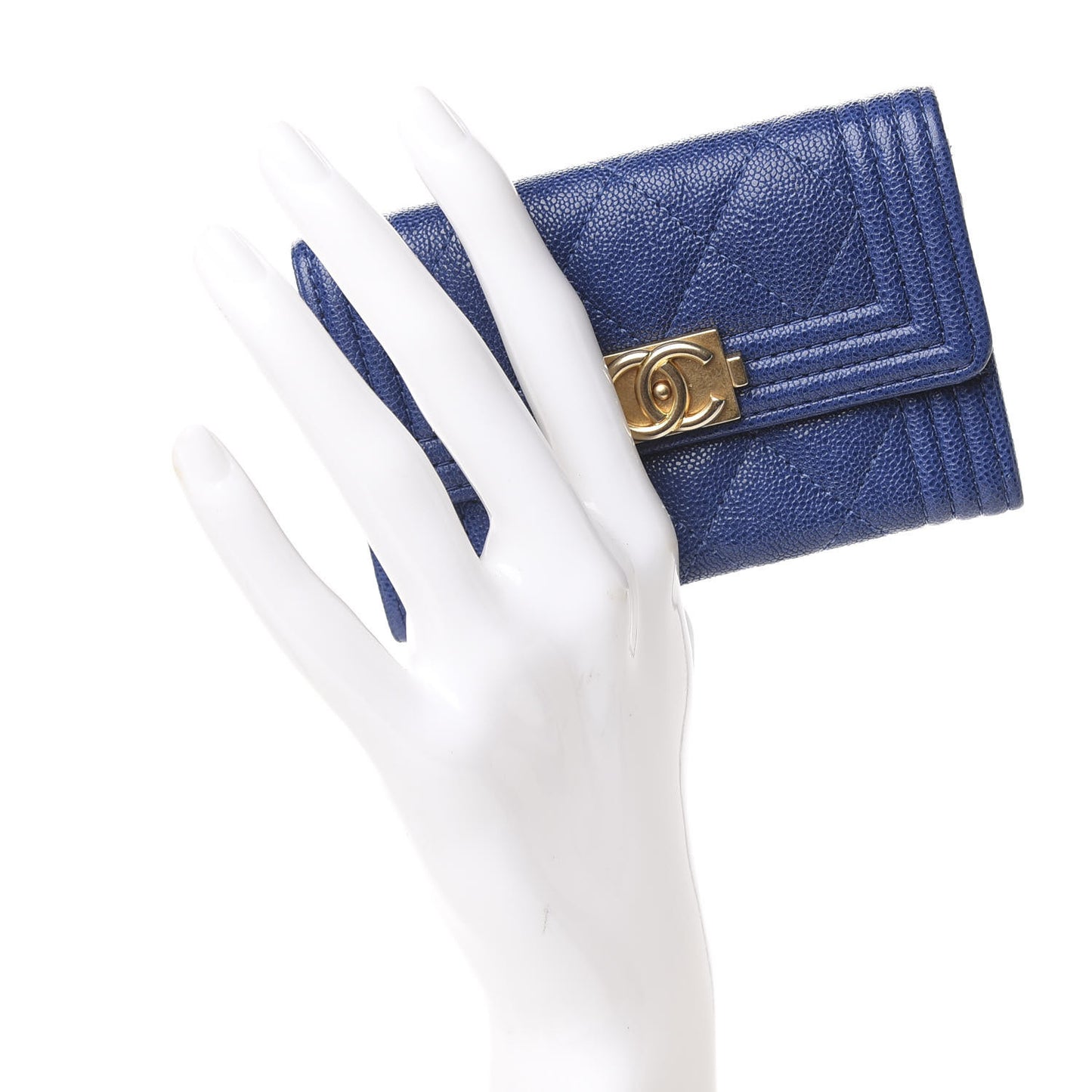 Caviar Quilted Boy Flap Card Holder Blue