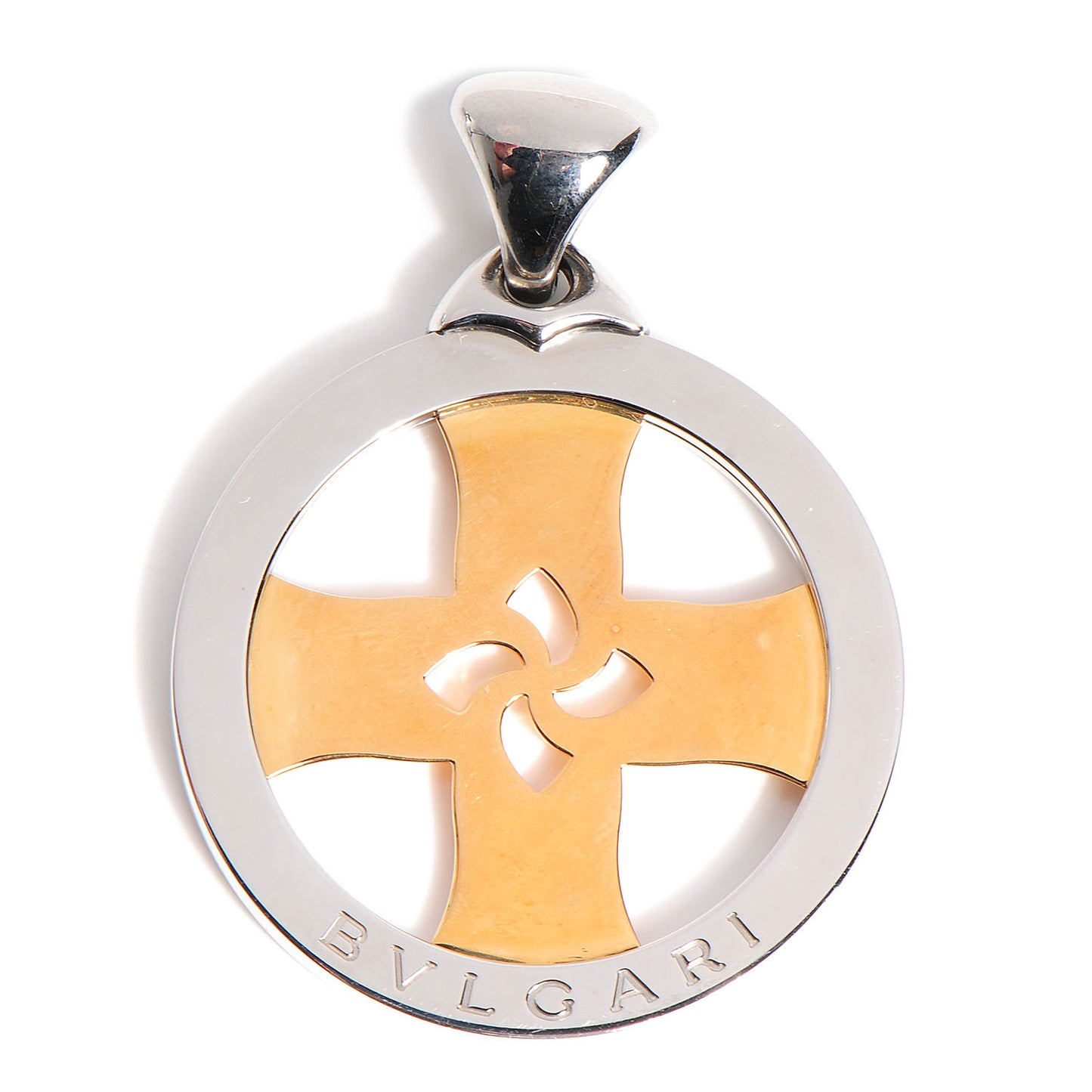 Stainless Steel 18K Yellow Gold Tondo Cross Pendant
