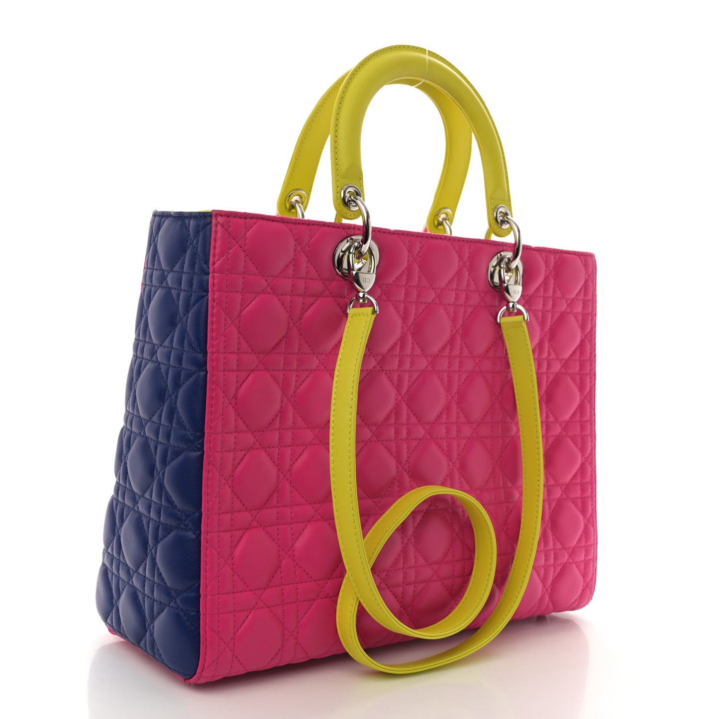 Lambskin Cannage Large Tri-Color Lady Dior Pink Blue Yellow