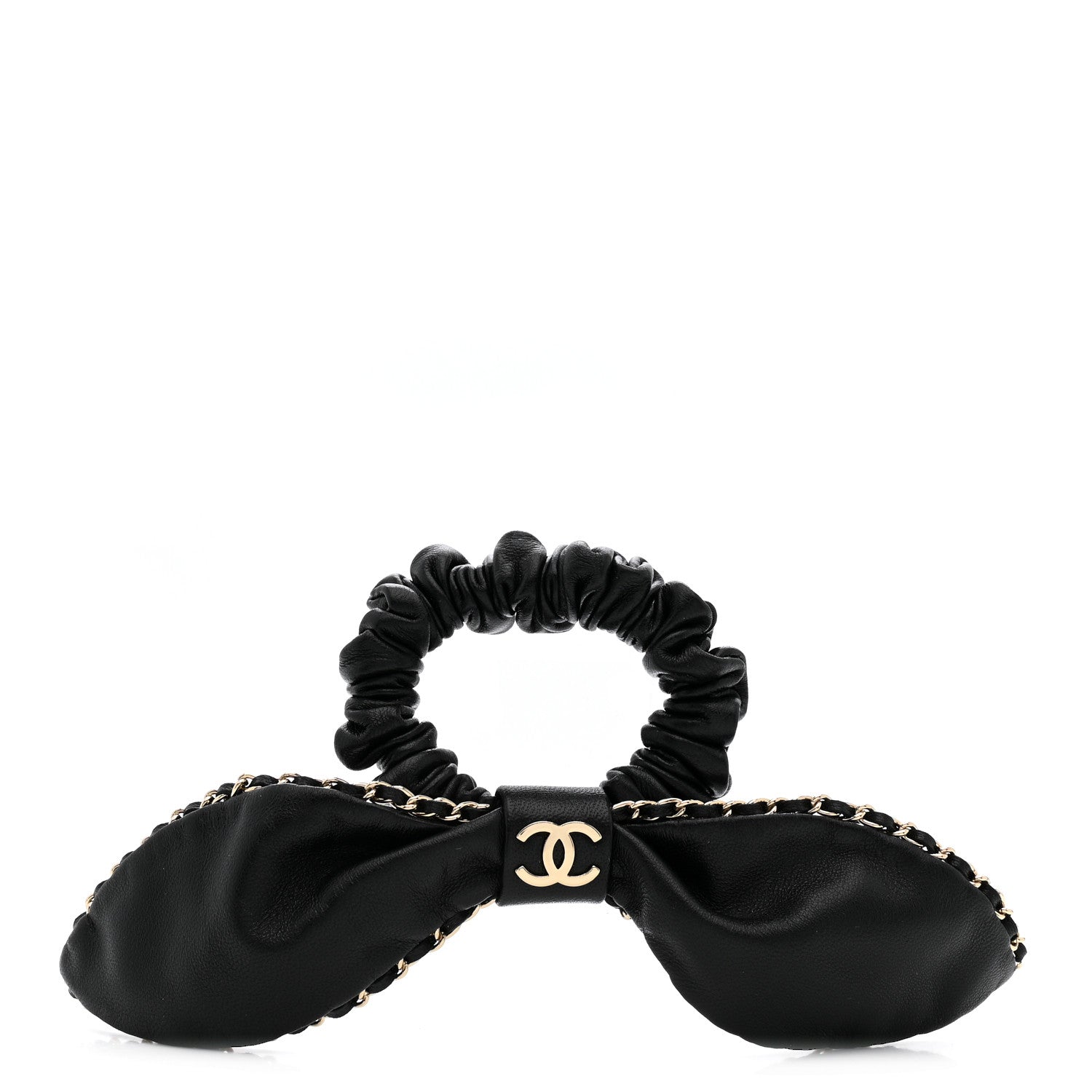 Chanel Lambskin Chain CC Bow Hair Scrunchie Black 2 of 8