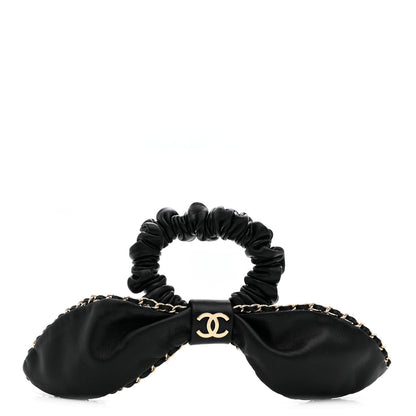 Chanel Lambskin Chain CC Bow Hair Scrunchie Black 2 of 8