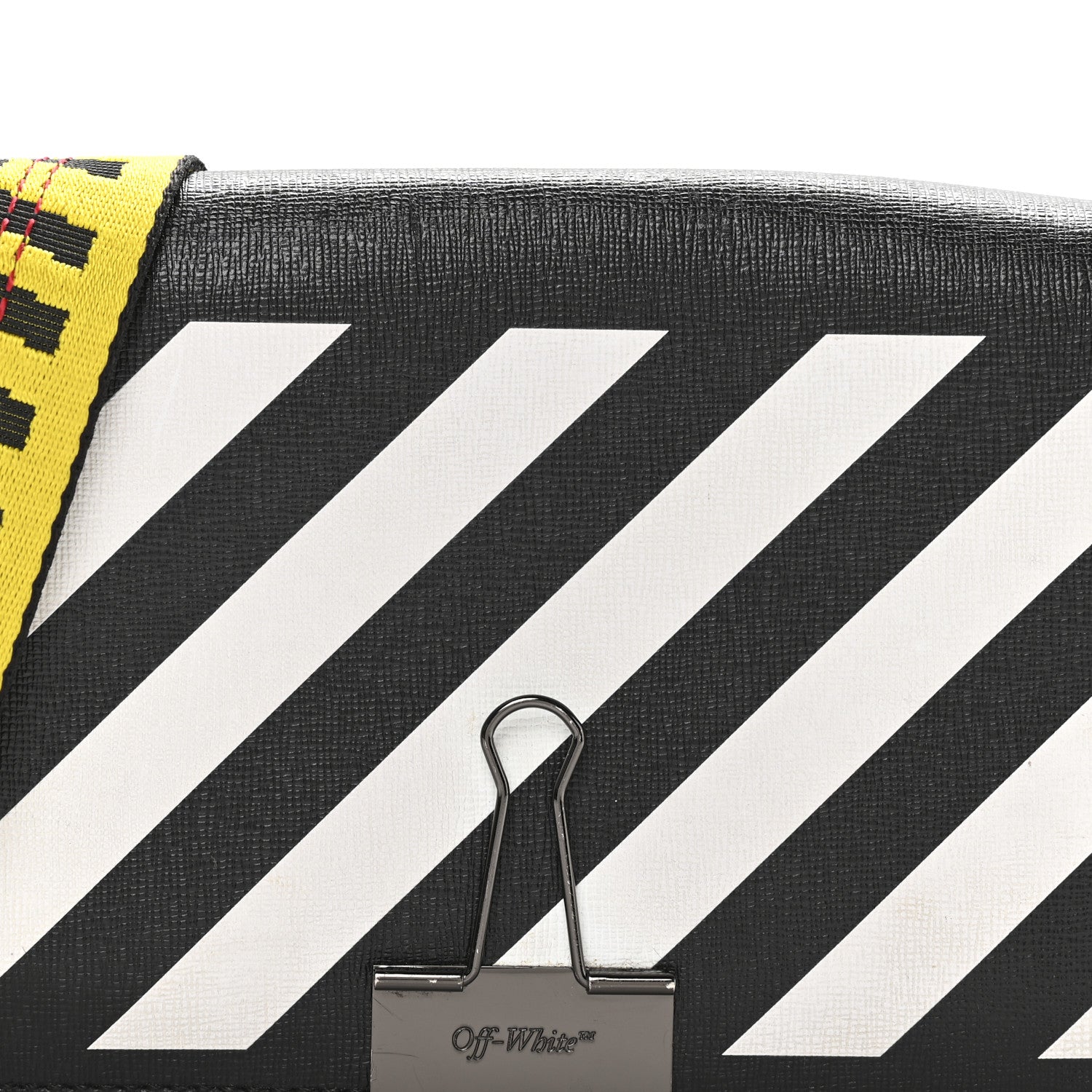Off-White Saffiano Striped Mini Diag Binder Clip Bag Black White Yellow 7 of 11