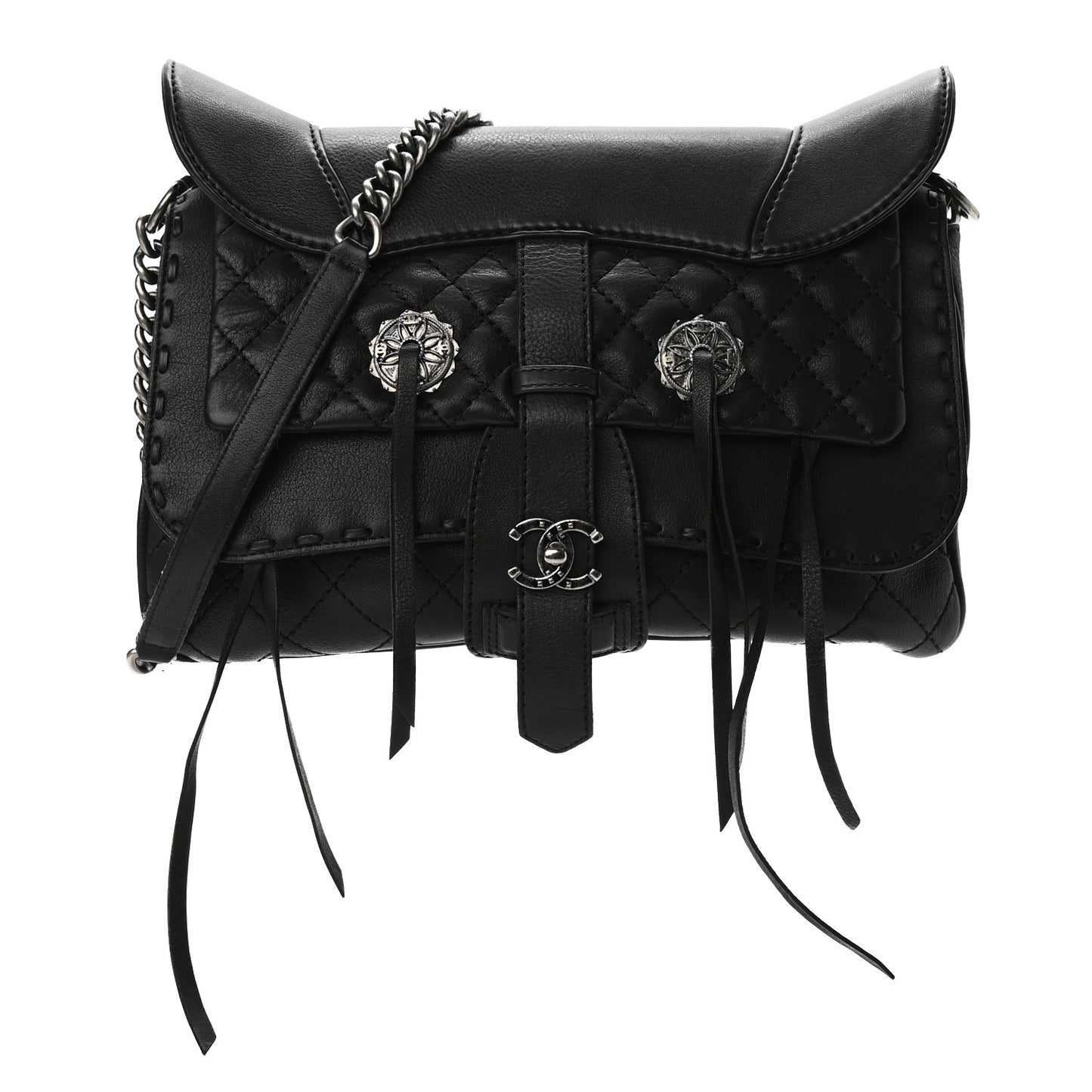 Calfskin Quilted Large Ride My Bag Messenger Black
