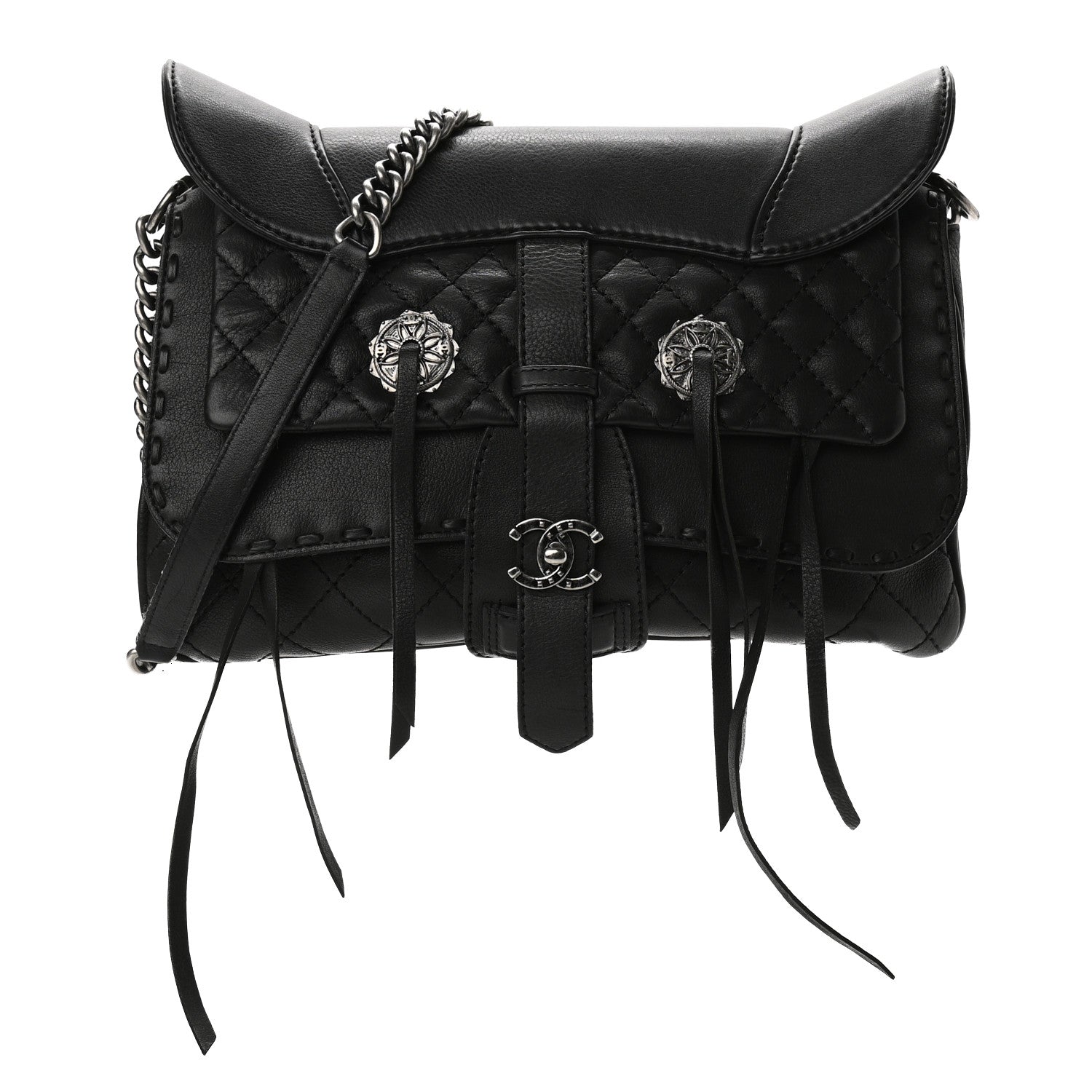 Chanel Calfskin Quilted Large Ride My Bag Messenger Black 1 of 10