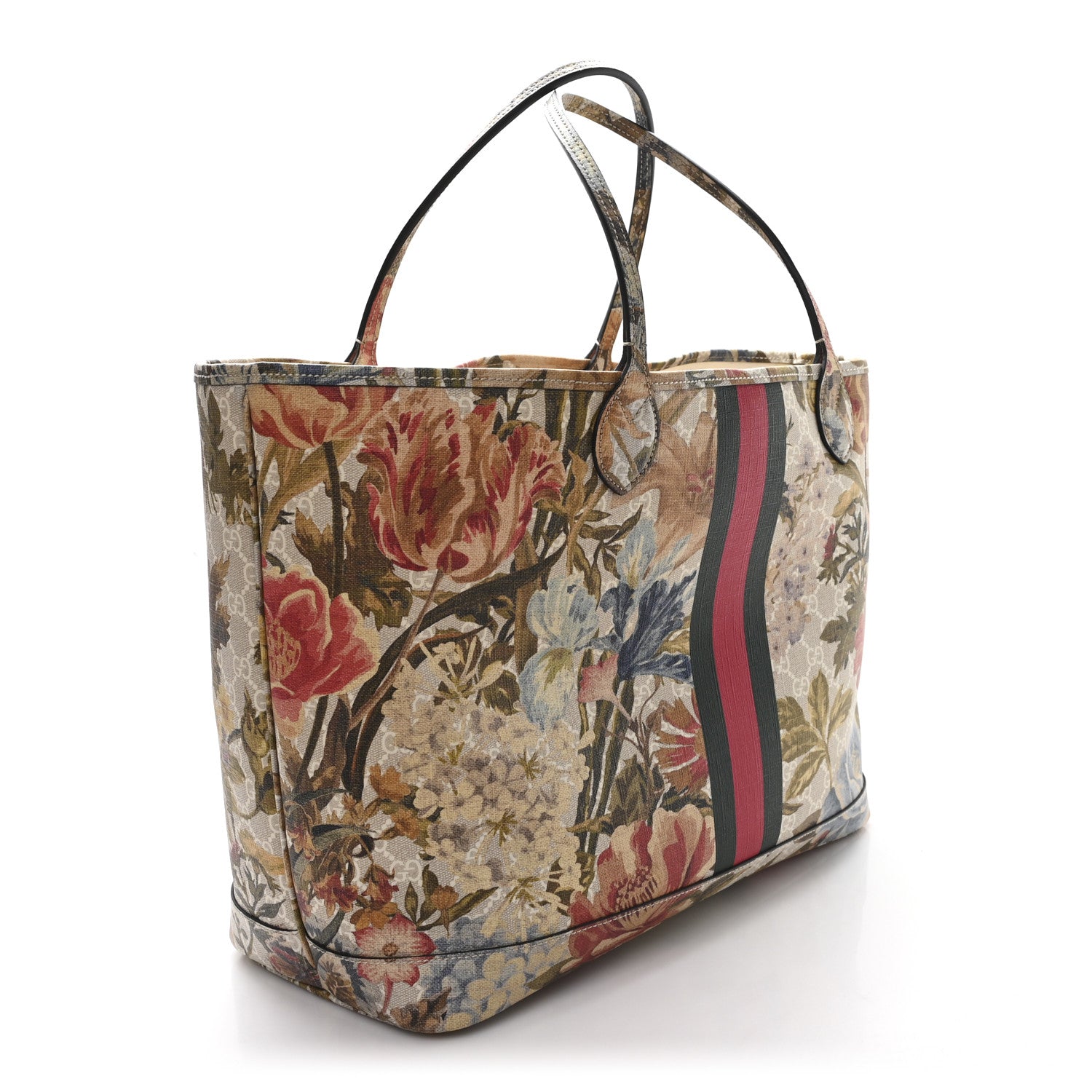 Gucci GG Supreme Monogram Water Flora Web Large Ophidia Tote Beige White Multicolor 4 of 12