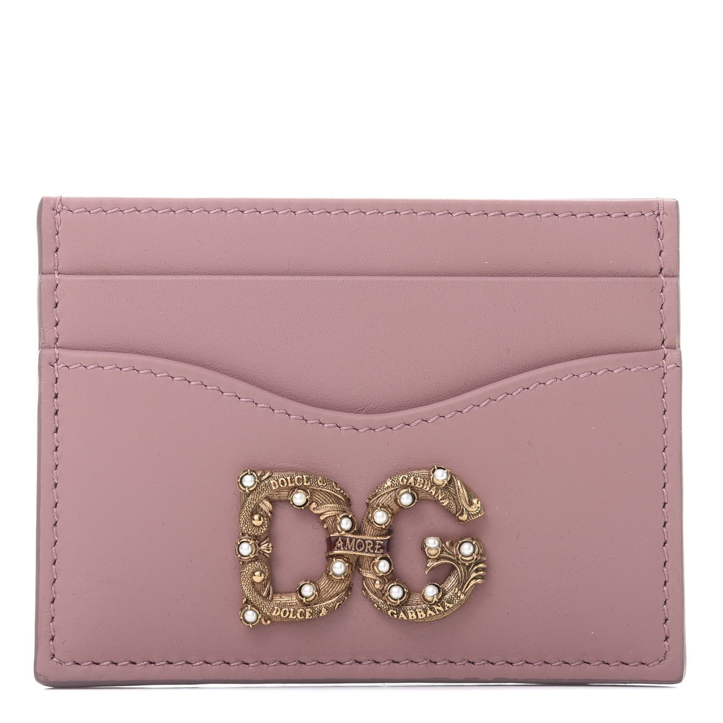 Vitello Morbido Pearl Logo Card Holder Rosa Polvere