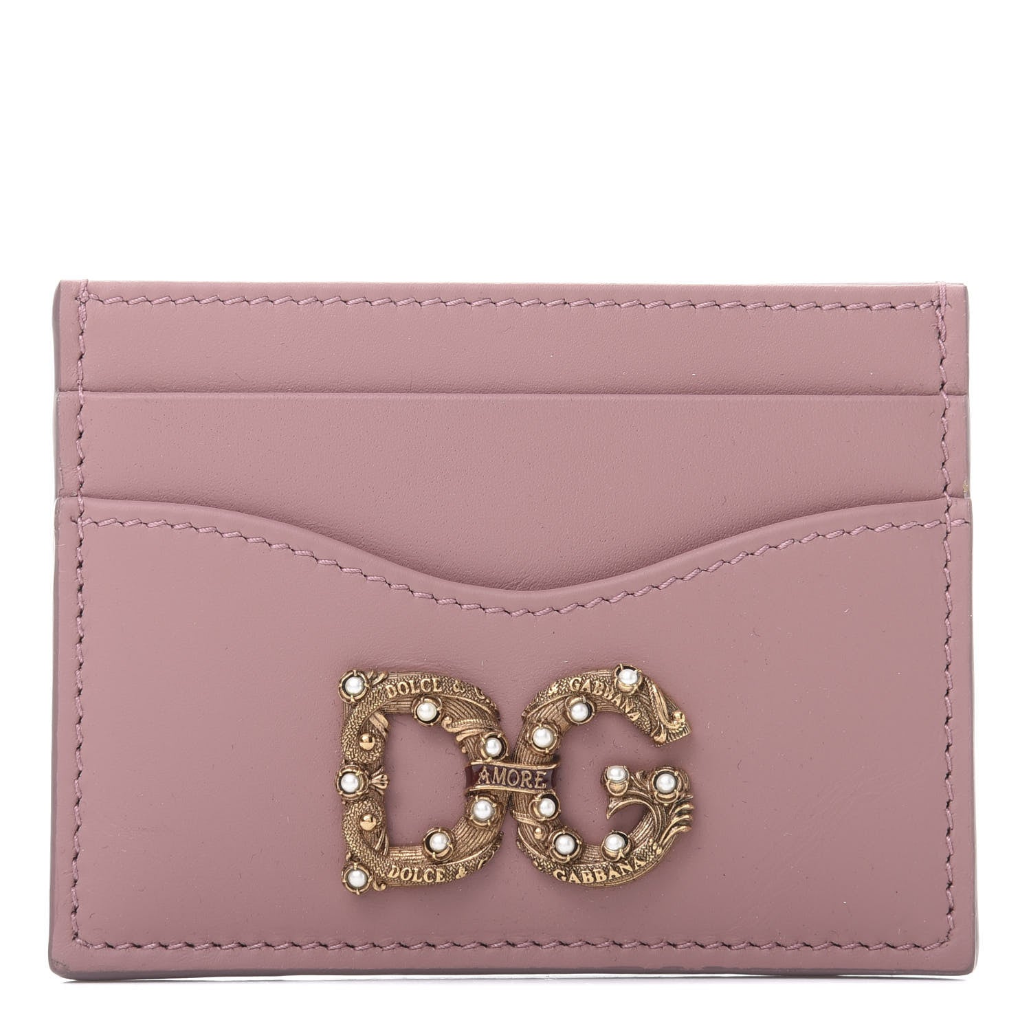 Dolce & Gabbana Vitello Morbido Pearl Logo Card Holder Rosa Polvere 1 of 7