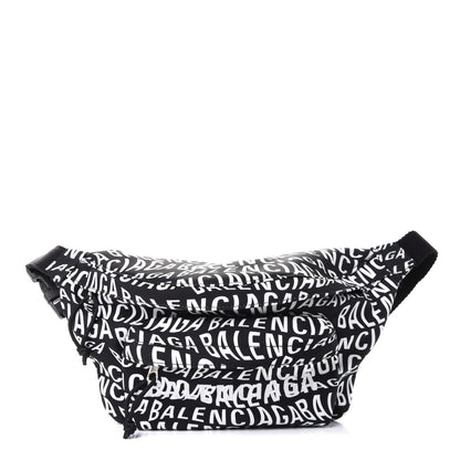 Balenciaga Nylon Wave Logo Print Wheel Beltpack Black White 1 of 4