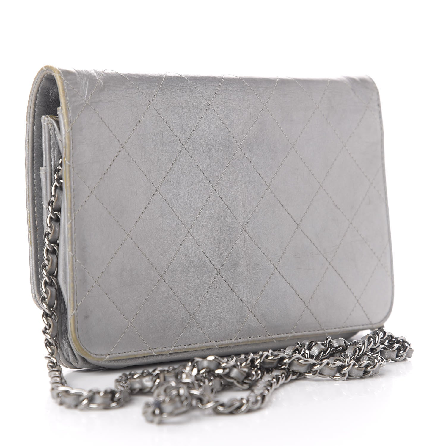 Chanel Metallic Aged Calfskin Quilted Wallet On Chain WOC Silver 3 of 13