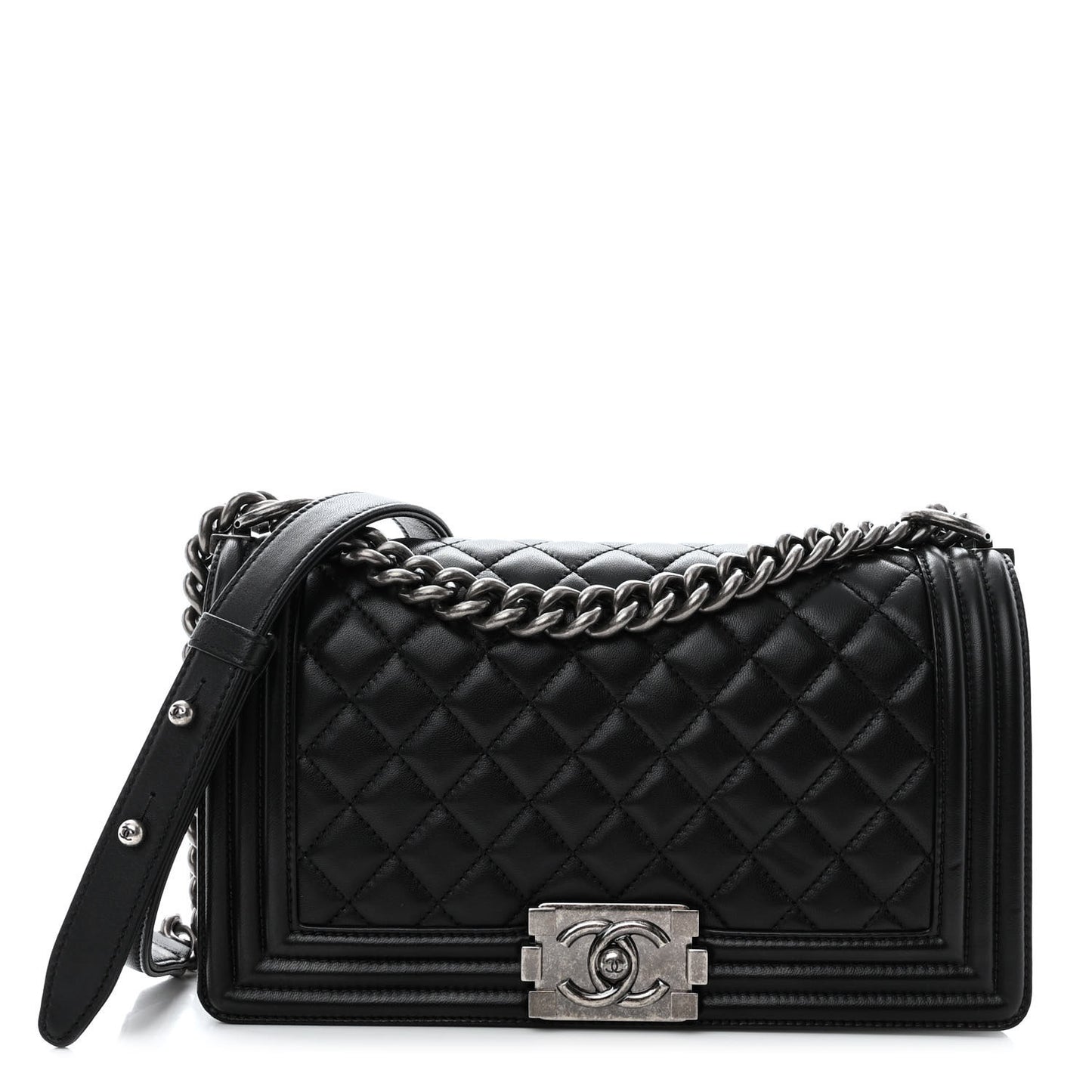Lambskin Quilted Medium Boy Flap Black