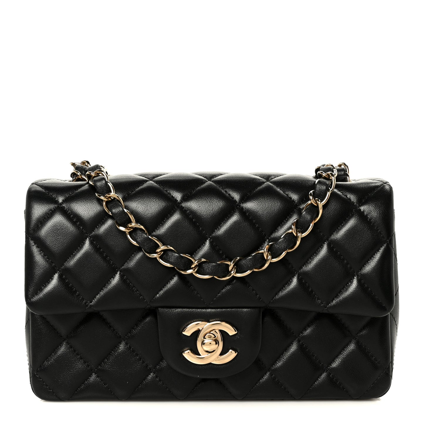 Lambskin Quilted Mini Rectangular Flap Black