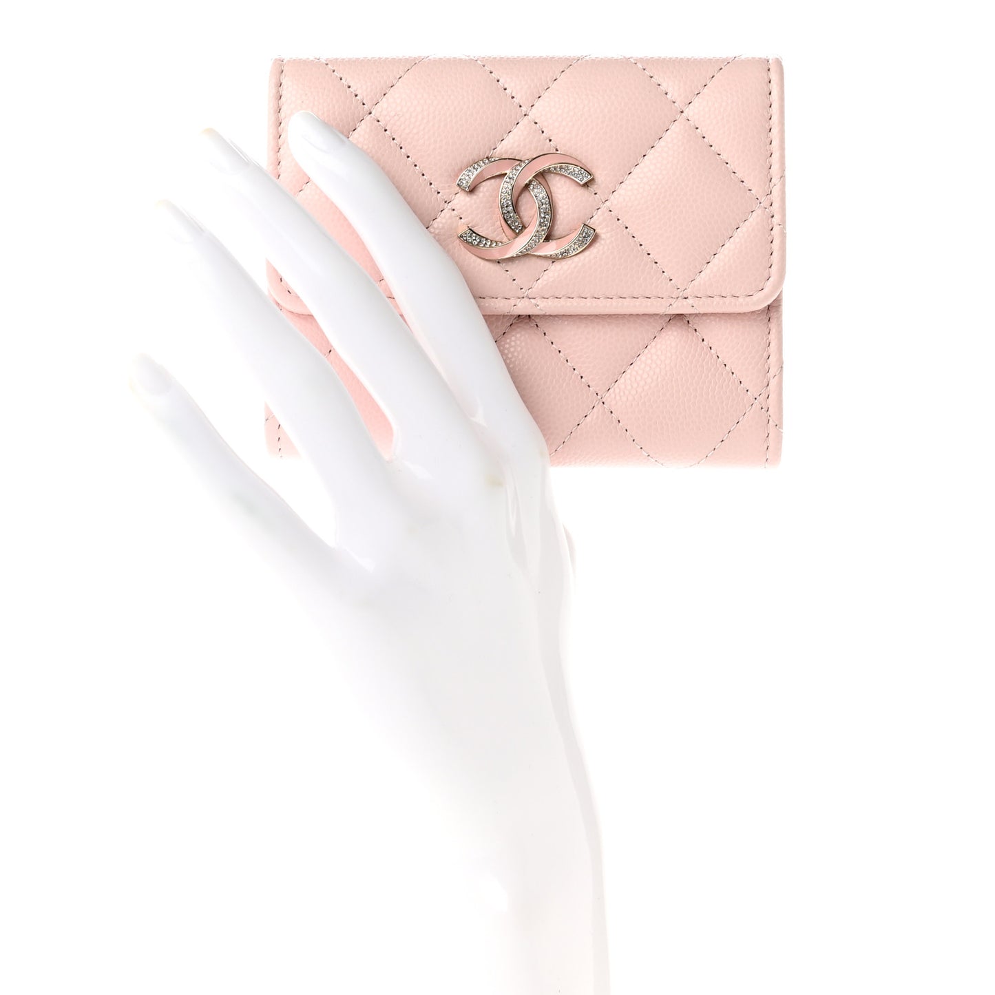 Caviar Crystal Quilted Flap Card Holder Pink
