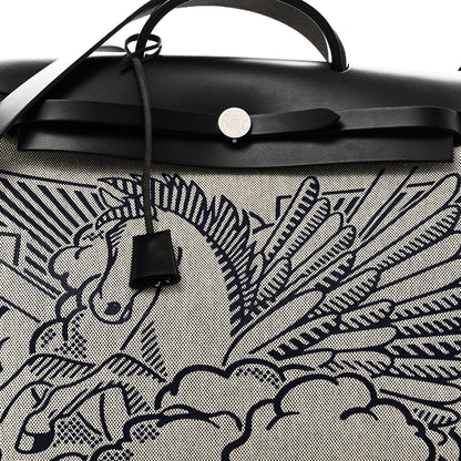 Hermes Vache Hunter Toile H Pegase Pop Herbag Zip Retourne 39 MM Bleu Indigo Ecru Black 9 of 12