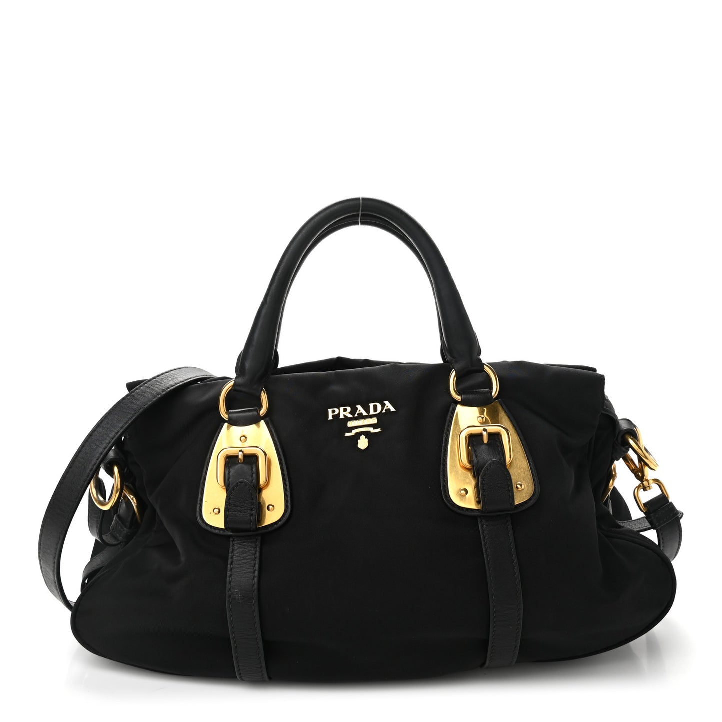 Tessuto Nylon Soft Calfskin Shopping Satchel Black