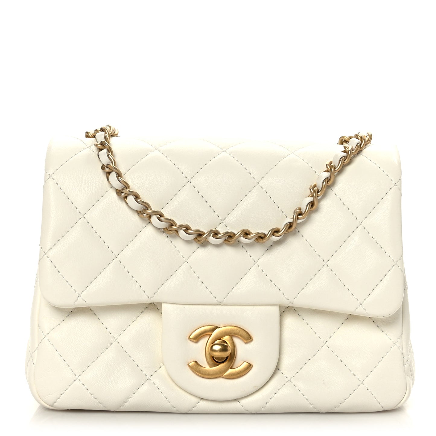 Lambskin Quilted Mini Pearl Crush Flap White